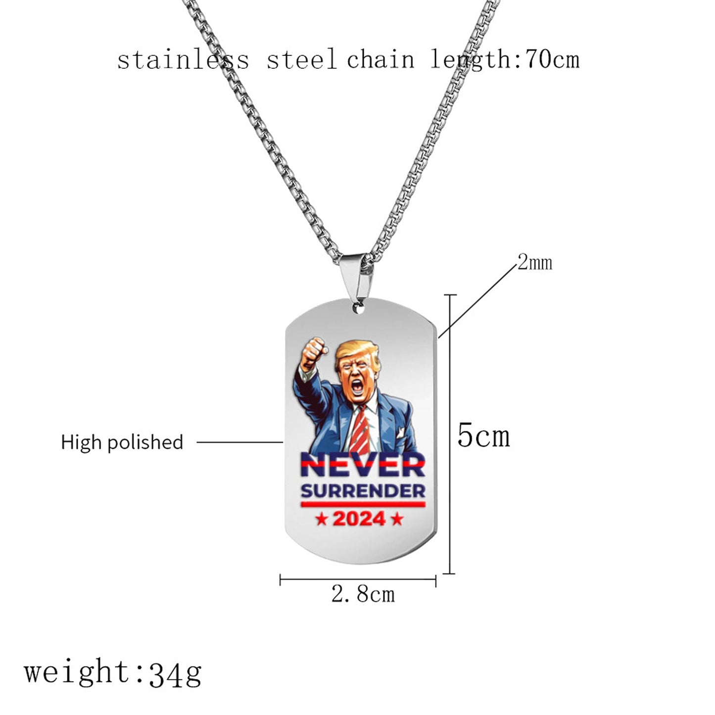 Trump 2024 Tag Necklace Shooting Makes Me Stronger Stainless Steel Chain