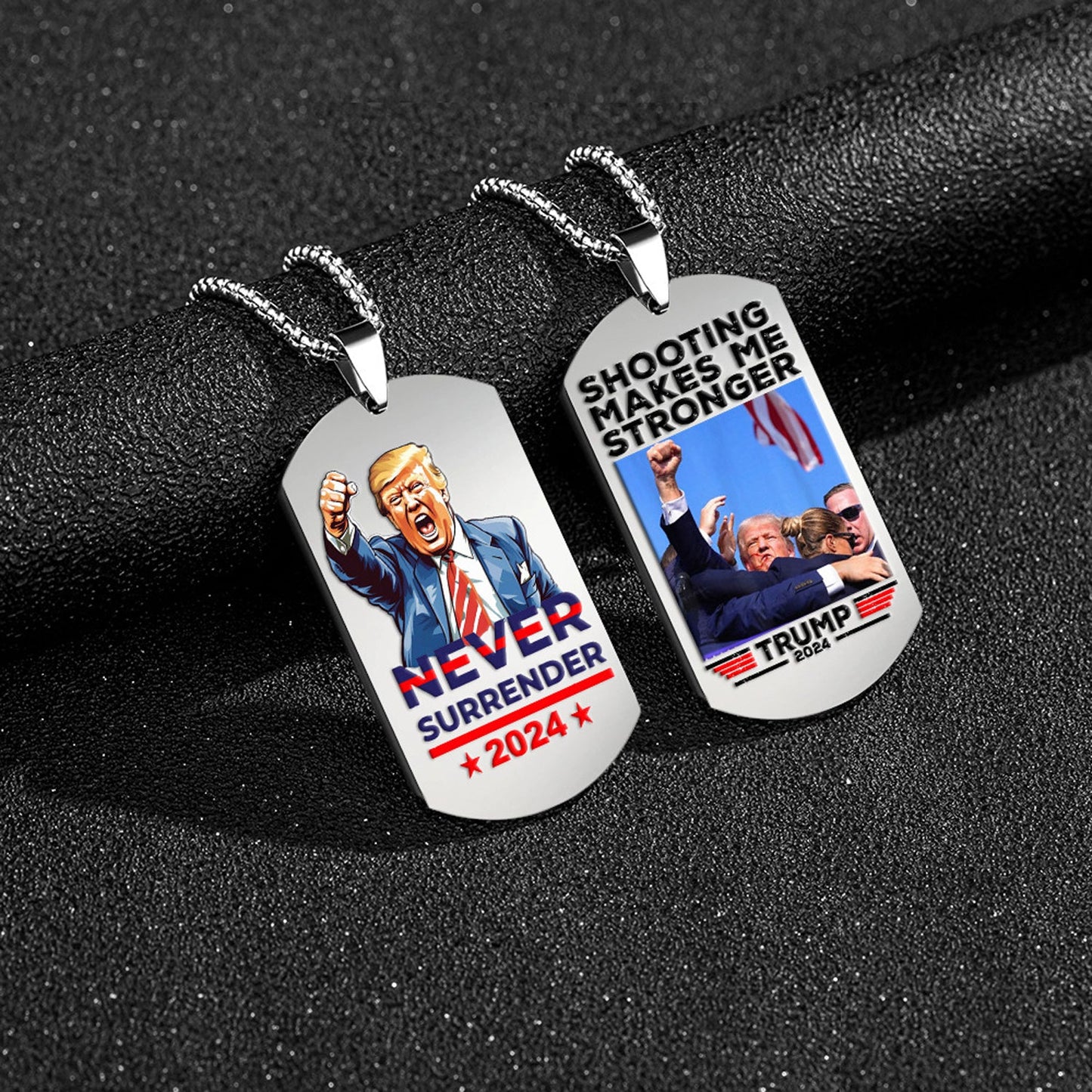 Trump 2024 Tag Necklace Shooting Makes Me Stronger Stainless Steel Chain