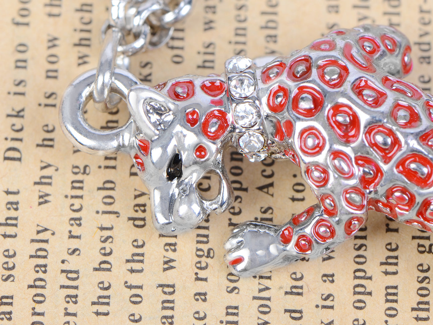 Red Spot Long Leopard Panther Animal Pendant Necklace