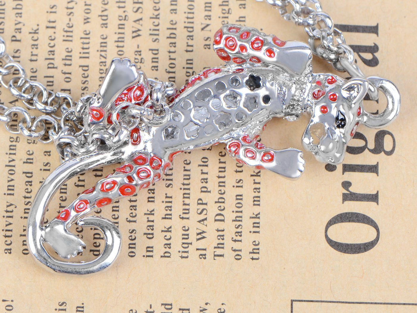 Red Spot Long Leopard Panther Animal Pendant Necklace