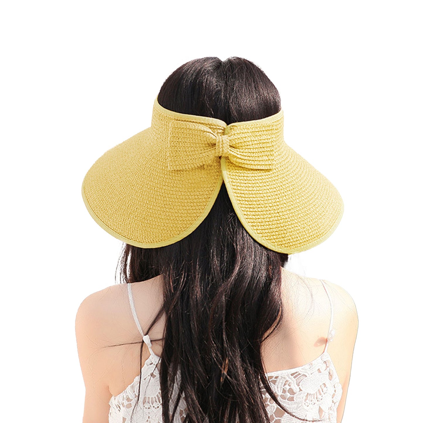 Women's Wide Brim Visor Hat with Bow Detail Adjustable Velcro Closure for Beach or Outdoor Protection