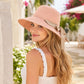 Wide Brim Sun Hat with Bow Accent Stitched Crown and Soft Structured Brim