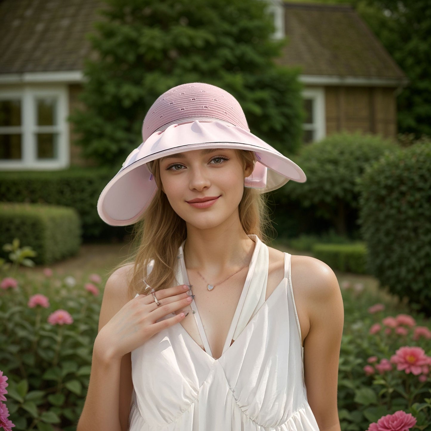 Extra Wide Brim Sun Visor Hat for Women Adjustable UV Protection Bow Detail Breathable Summer Beach Hat