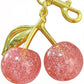 Cherry Charm Keychain with Glitter Fruit Pendant Gold Tone Clip and Key Ring Bag Accessory