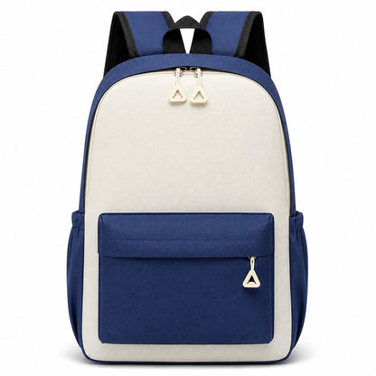 Colorblock School Backpack with Front Pocket and Adjustable Straps