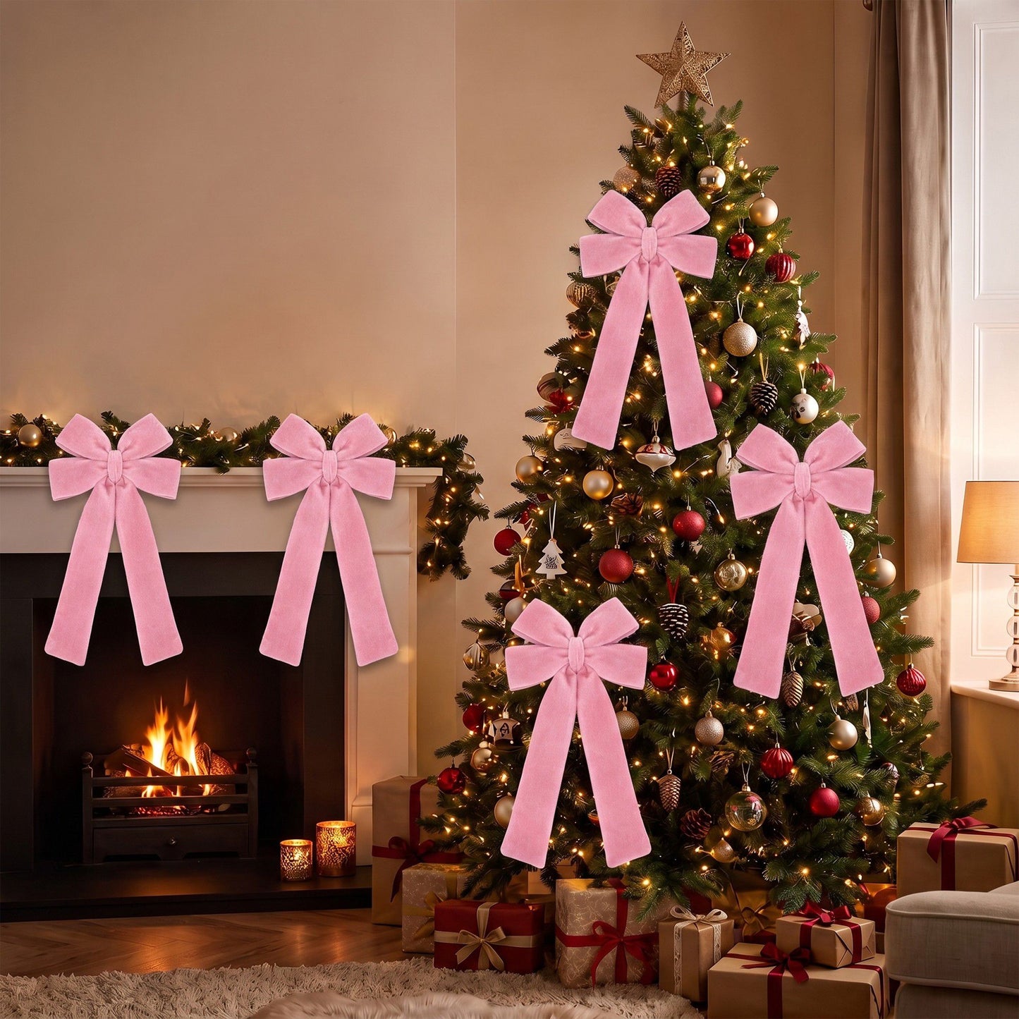 5pc Velvet Christmas Bows with Long Tails