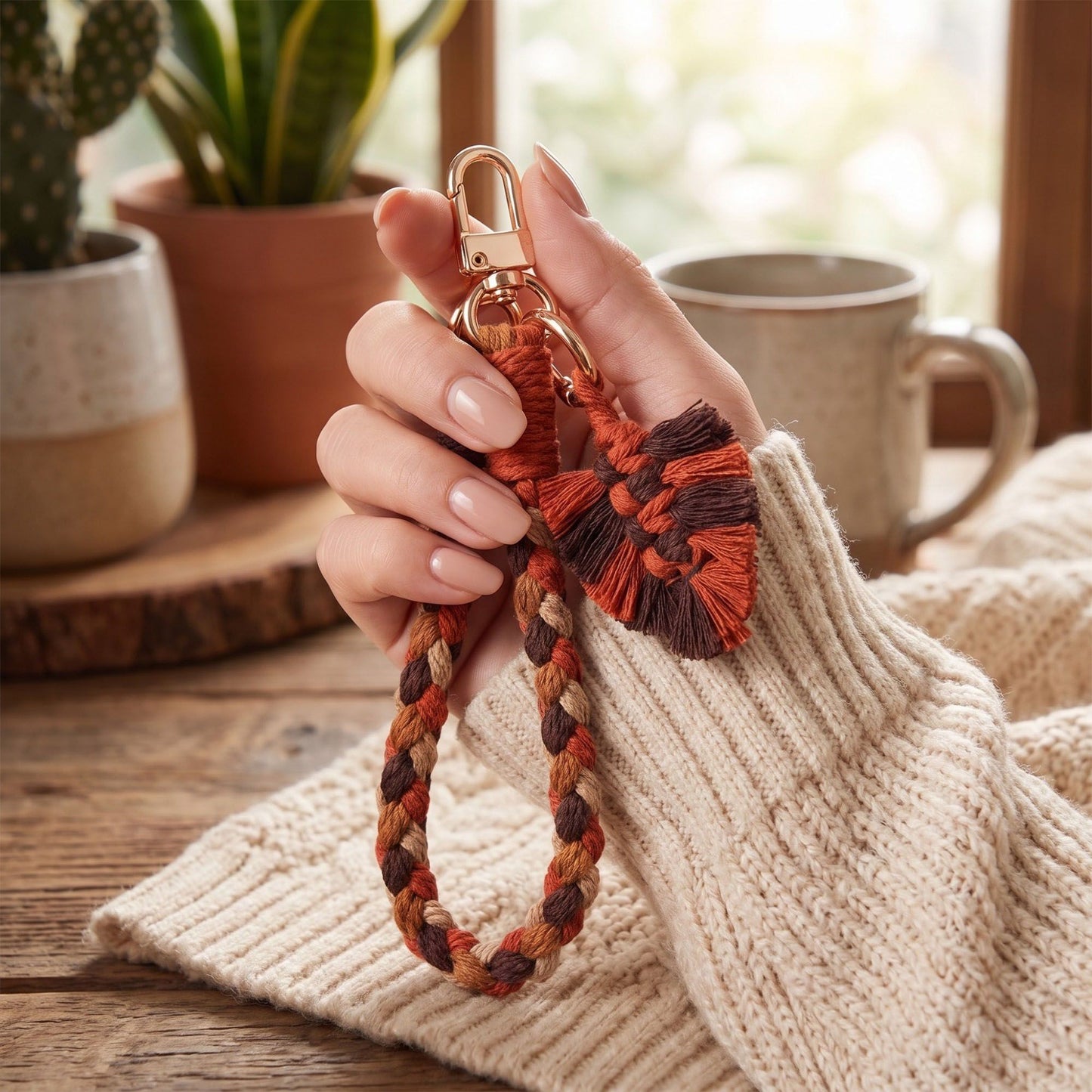 Braided Wrist Strap with Detachable Leaf Charm