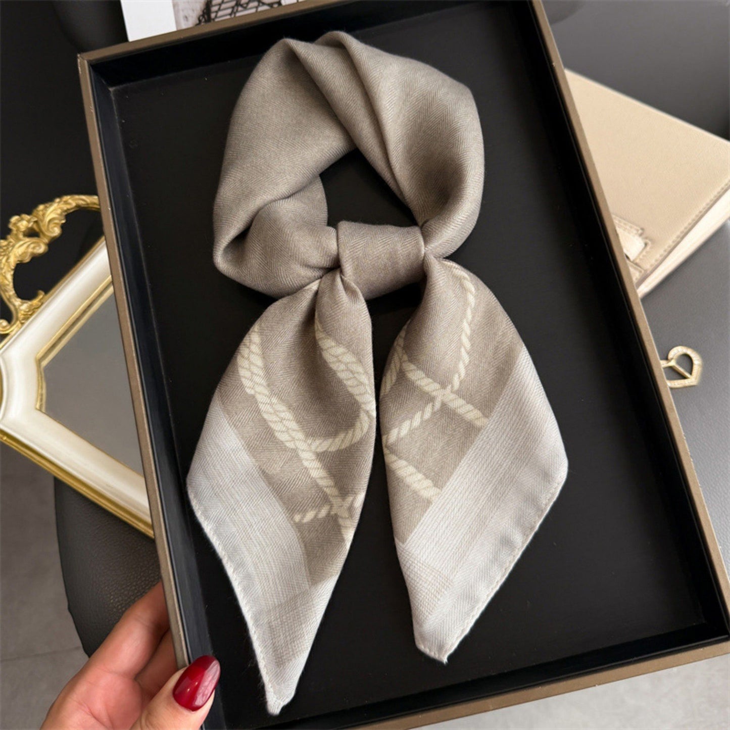 Satin Square Scarf with Rope Chain Border Print 27x27in