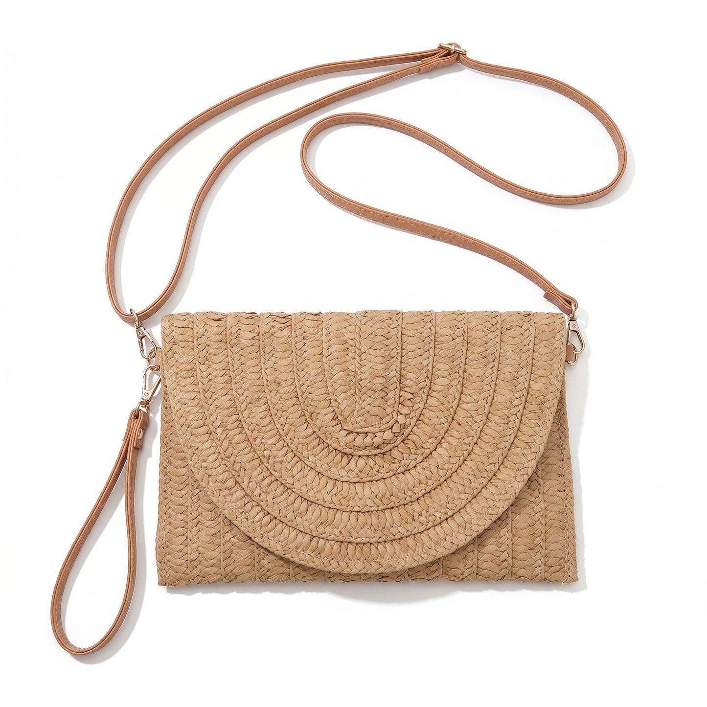 Woven Straw Crossbody Clutch Bag with Flap Closure Adjustable Strap Lightweight Shoulder Handbag