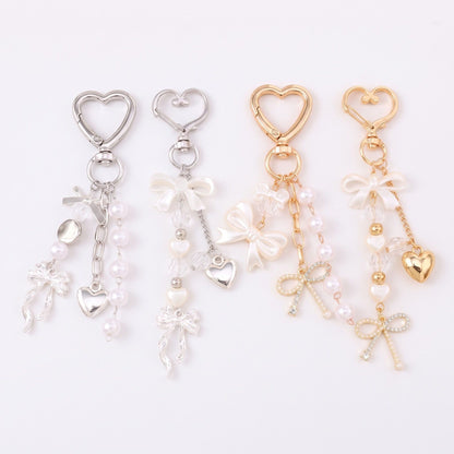 Romantic Heart, Pearl & Bow Multi-Charm Bag Charm Key Chain 4-Piece Set