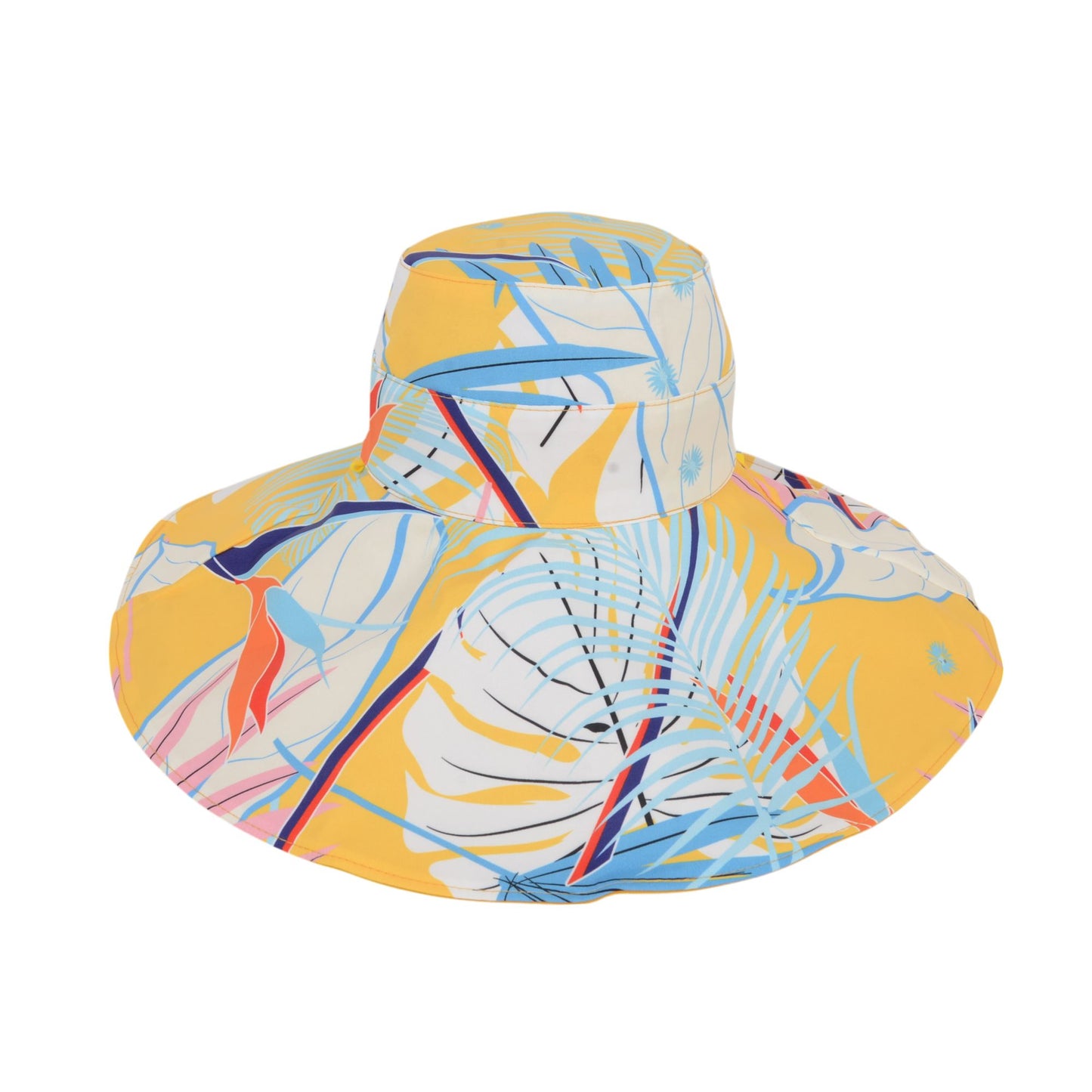 Wide Brim Floppy Sun Hat with Colorful Printed Underside UV Protection Lightweight Foldable Design for Outdoor Use