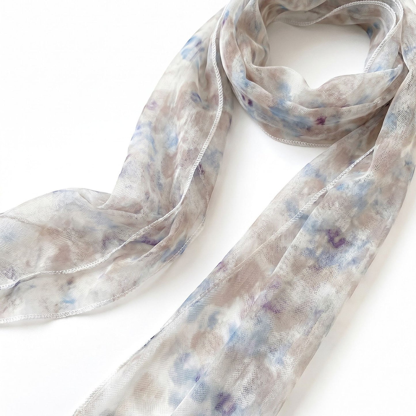 Lightweight Sheer Skinny Scarf with Marble Print and Finished Edge Detail