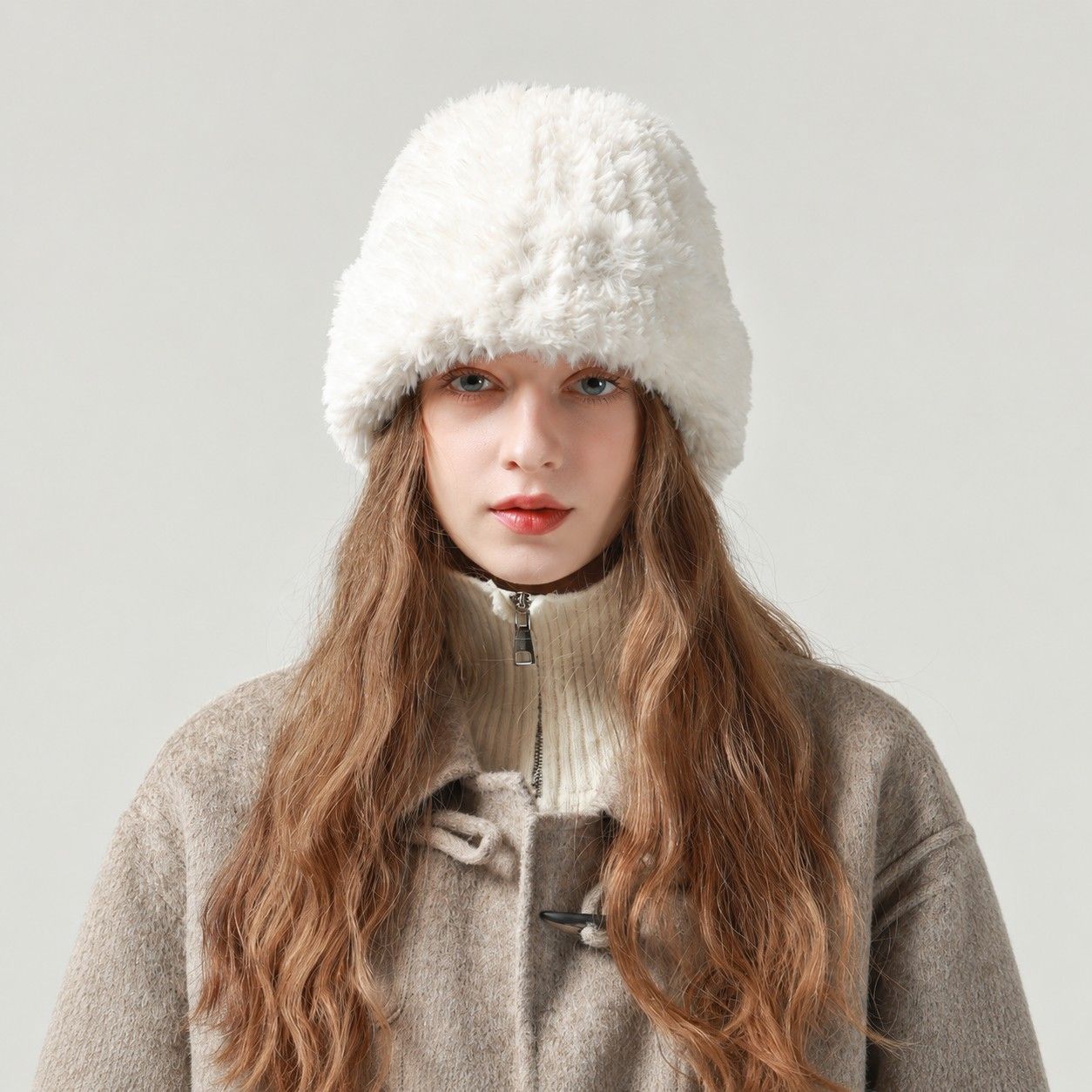 Fuzzy Knit Beanie Hat Soft Plush Cuffed Winter Cold Weather Cap