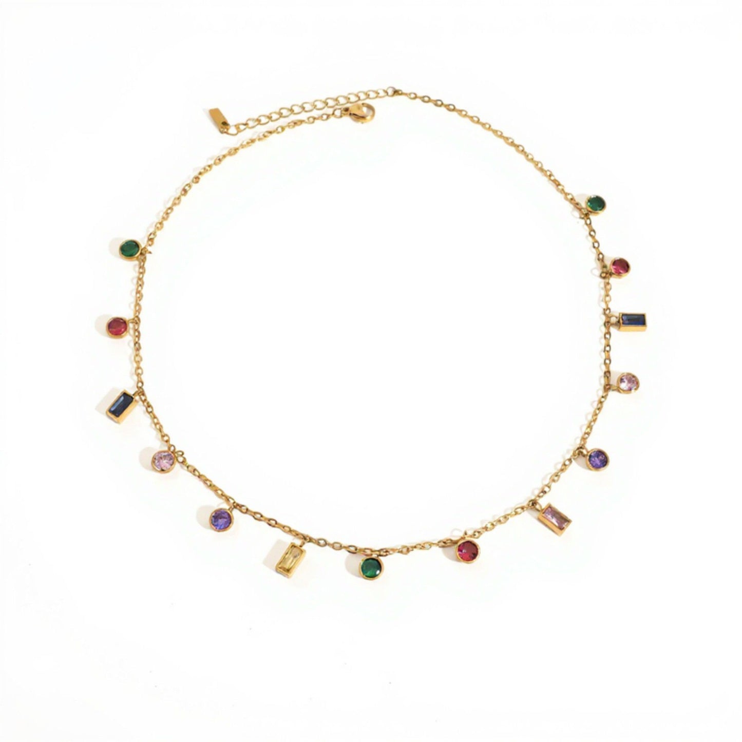 Women's Dainty Gemstone Charm Necklace with Mini Dangling Crystal Accents and Delicate Chain for Elegant Everyday Styling