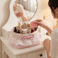Floral Gingham Quilted Storage Basket with Lace Eyelet Ruffle & Bow