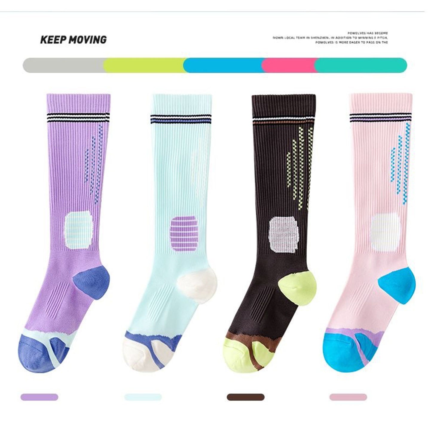 3-Pair Set Colorblock Athletic Knee-High Socks with Cushioned Heel Arch Support for Daily Fitness