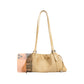 Woven Leather Shoulder Satchel with Ruched Top Detail Long Straps and Slouchy Shape