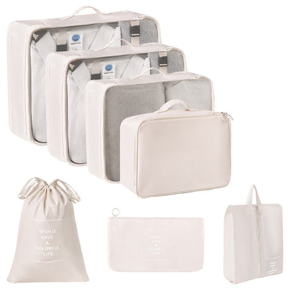 Travel Packing Organizer Set with Mesh Cubes Drawstring Bag Zipper Pouch Lightweight Storage Set