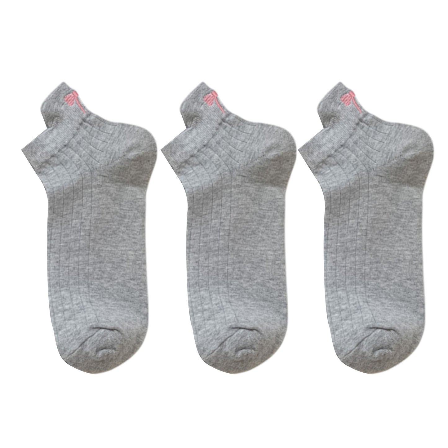 3-Pack Cotton Ankle Socks with Bow Knit Pattern Soft Breathable Low-Cut Design