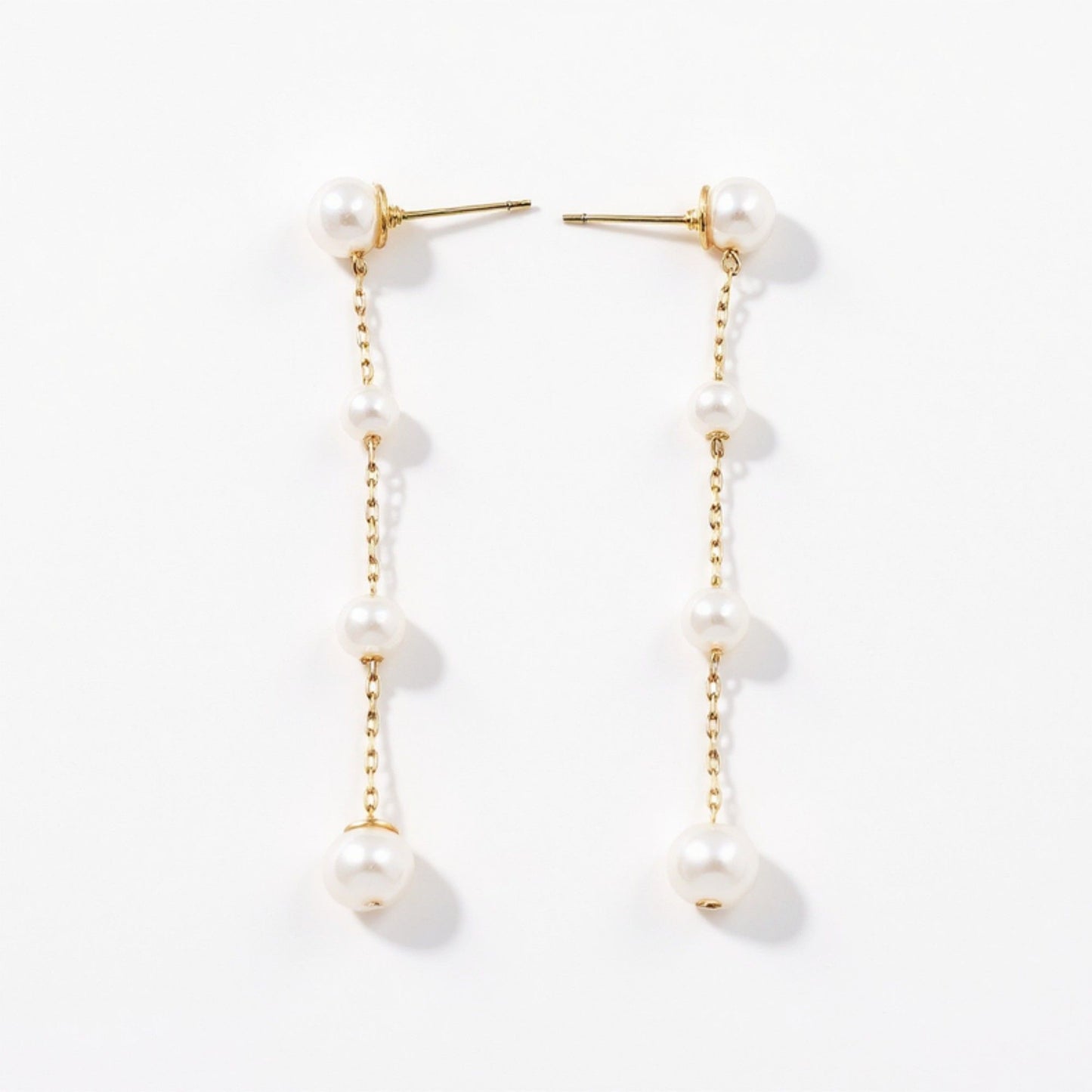 Pearl Drop Earrings with Delicate Chain Detailing and Graduated Bead Accents for a Soft Feminine Modern Elegant Accessory