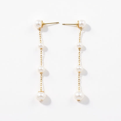 Pearl Drop Earrings with Delicate Chain Detailing and Graduated Bead Accents for a Soft Feminine Modern Elegant Accessory