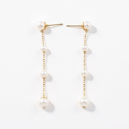 Pearl Drop Earrings with Delicate Chain Detailing and Graduated Bead Accents for a Soft Feminine Modern Elegant Accessory