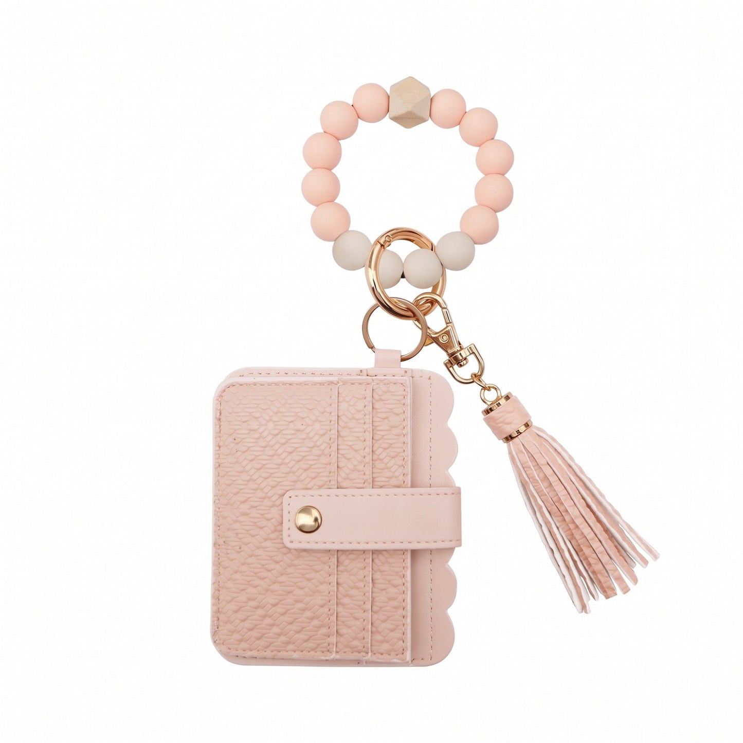 Beaded Wristlet Keychain with Card Holder and Tassel