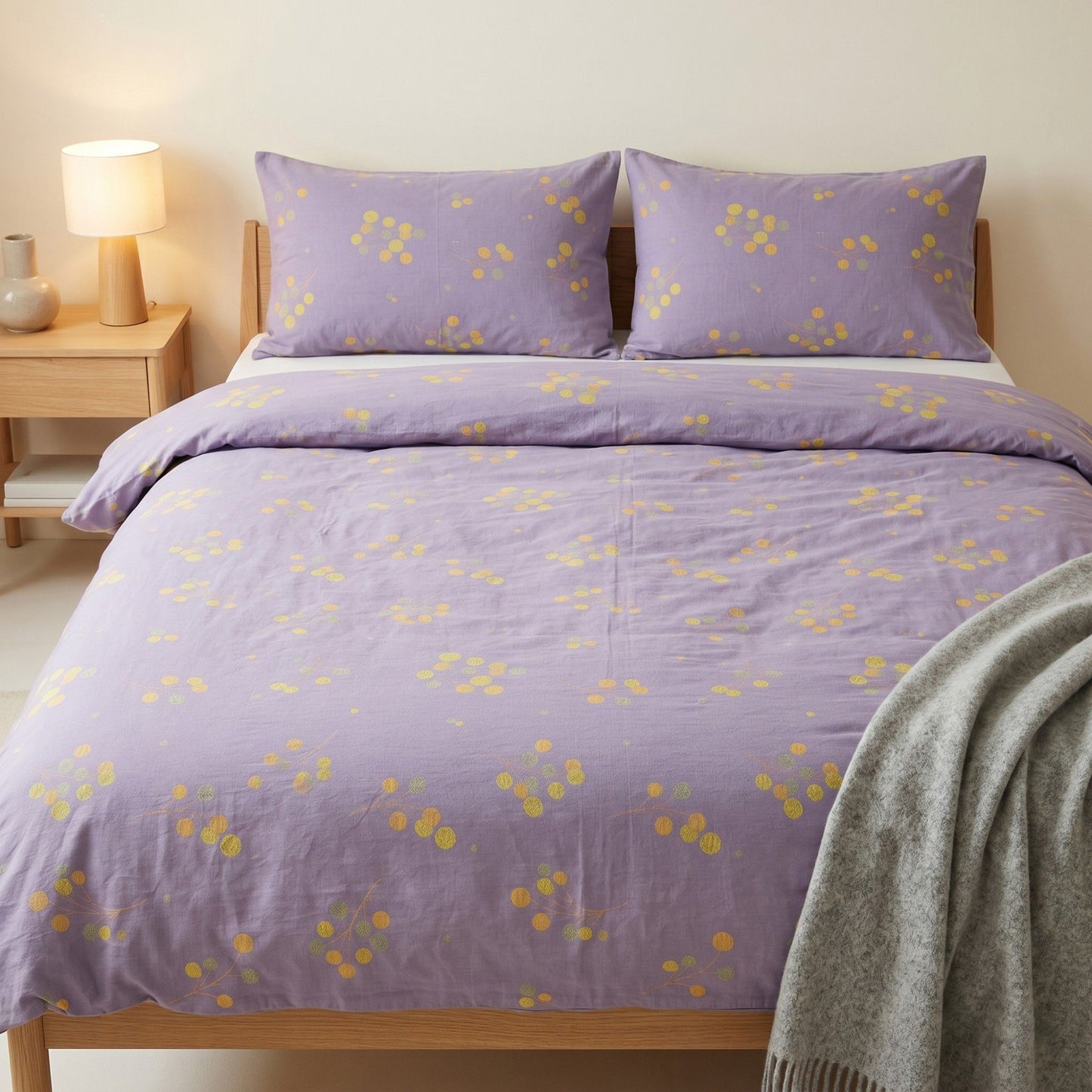 3-Piece Cotton Bedding Set with Duvet Cover and Pillowcases Soft Washed Fabric Botanical Print Design