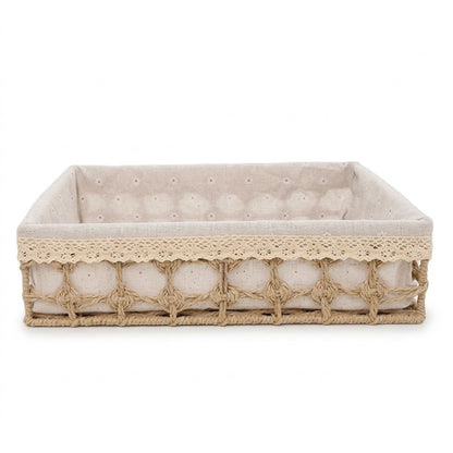 Rectangular Storage Basket with Fabric Lining and Lace Trim