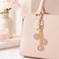 3pc Tree Medallion Keychain Bag Charm with Rhinestone Trim Gold Tone Chain and Clip