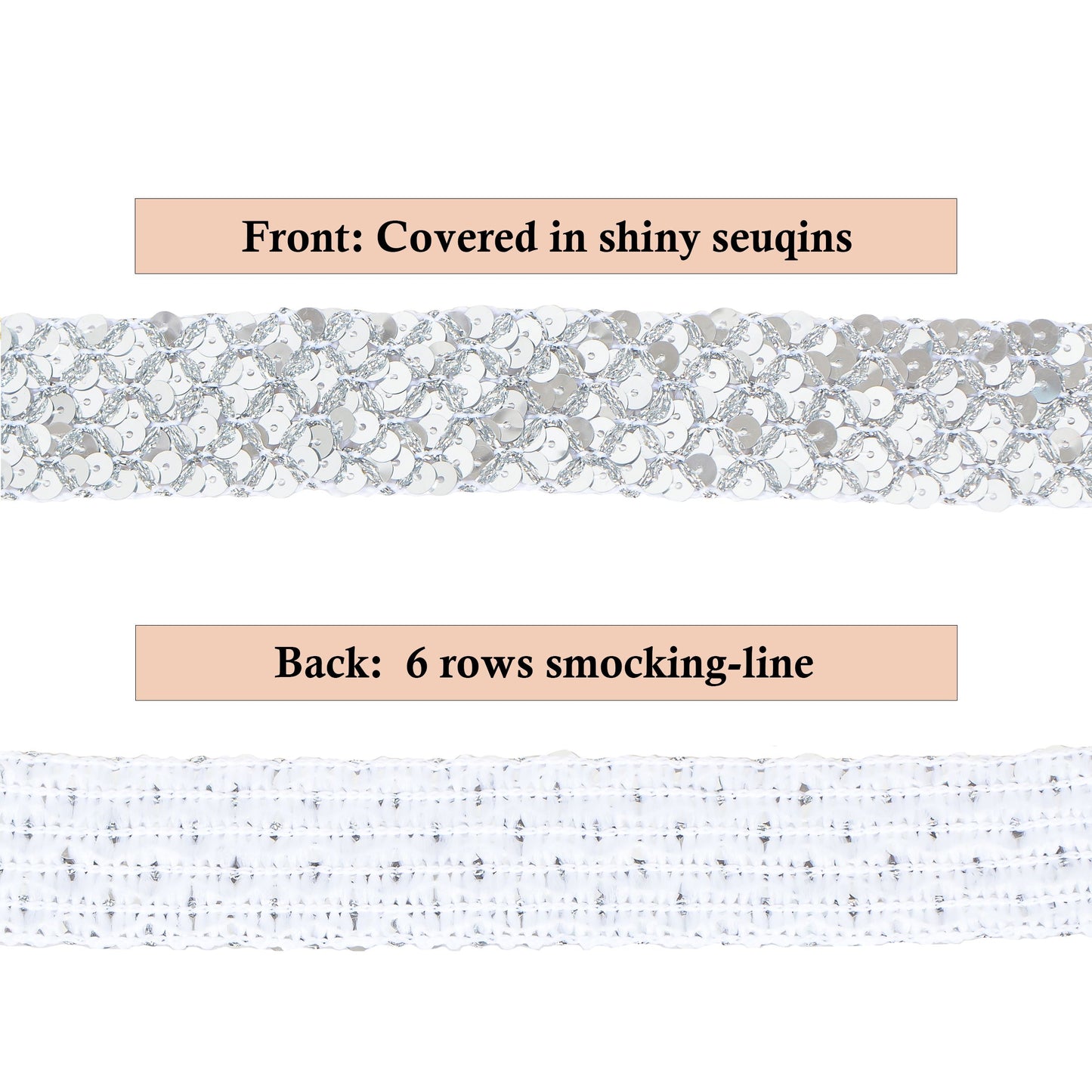Sewing Sequin Trim 1.2 Inch 6 Row, 25 Yards Glitter Sequin Strip Ribbon Metallic Stretch Bling Fabric DIY Craft Decoration