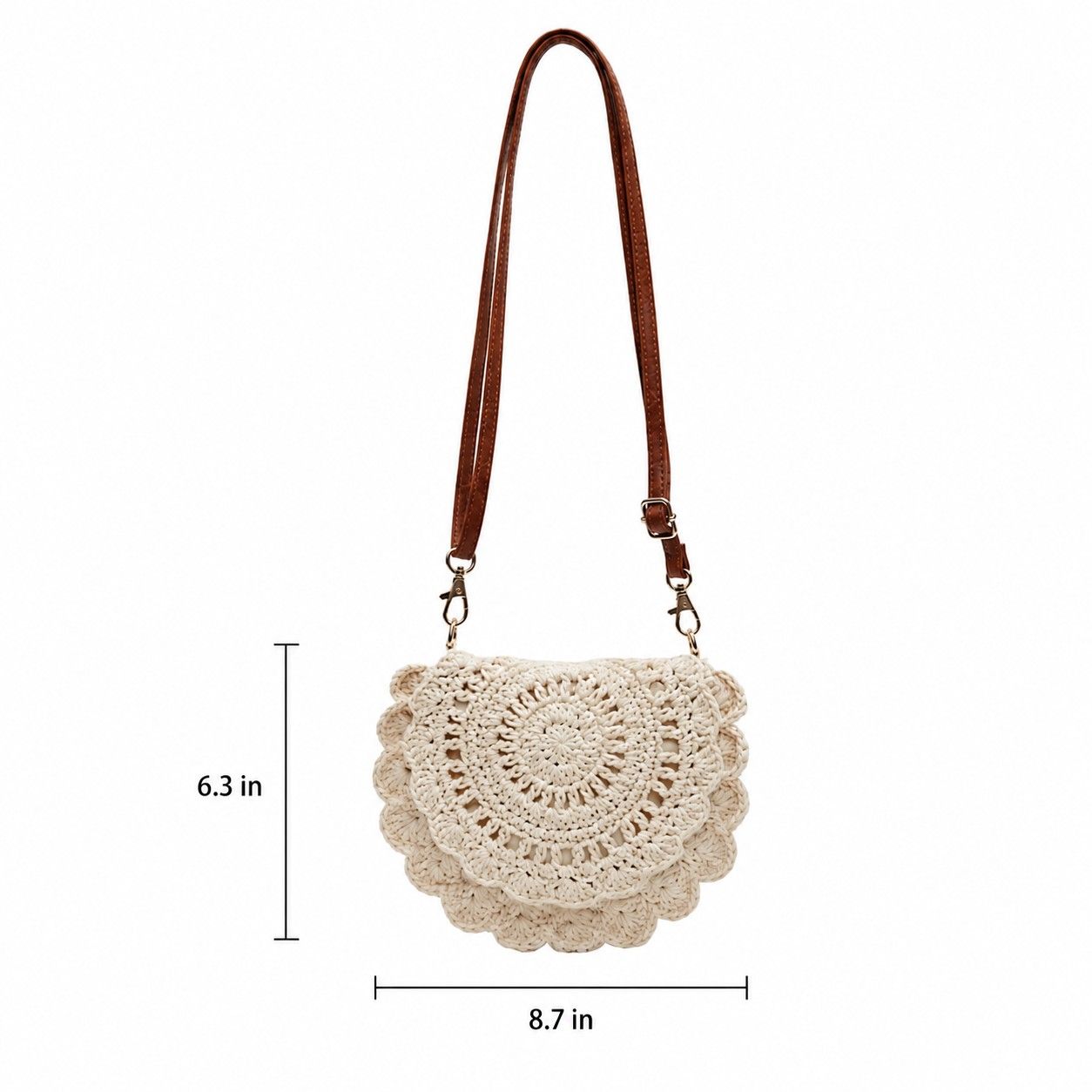 Crochet Crossbody Bag with Scalloped Flap Magnetic Closure and Shoulder Strap