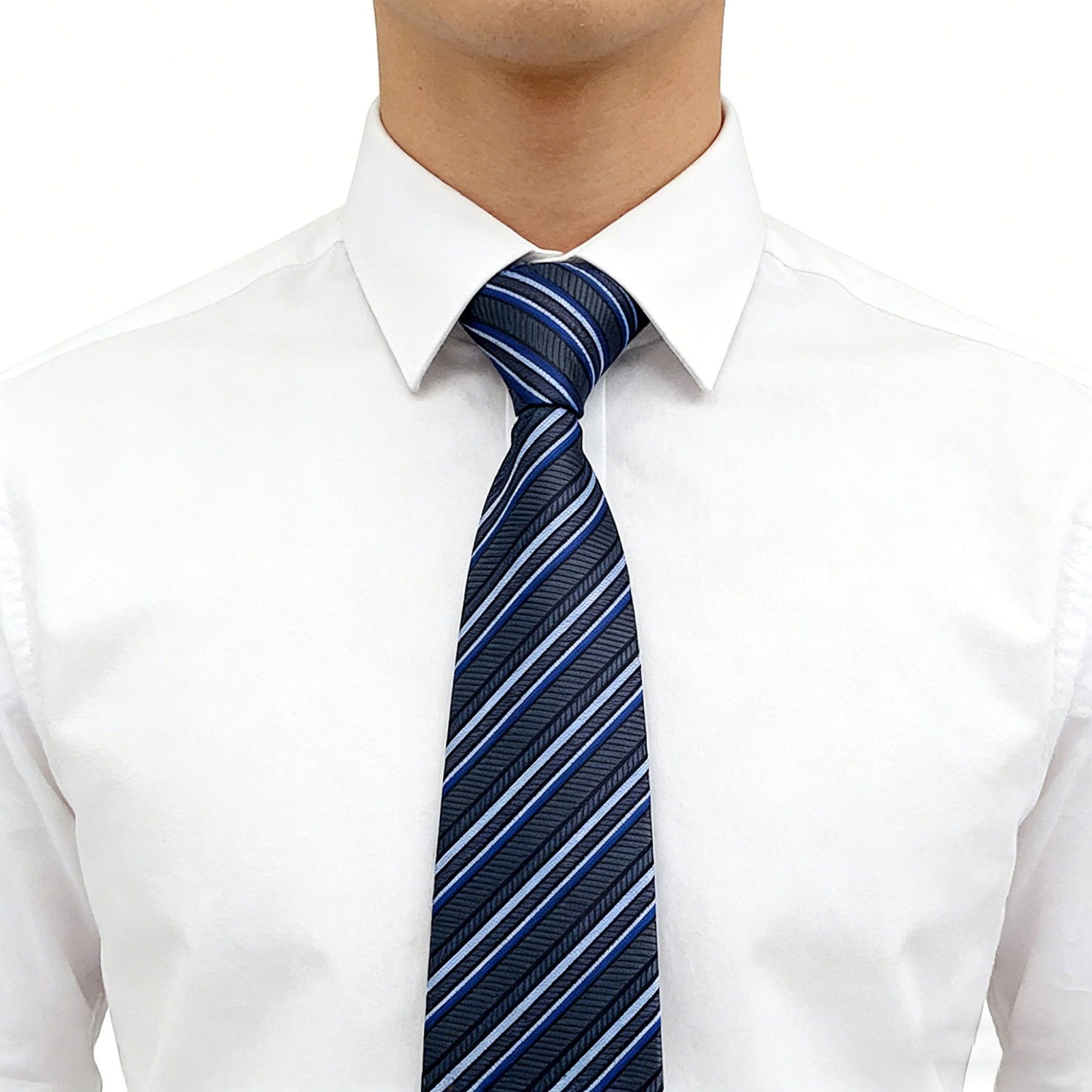Men's Polyester Filament Tie with Multi-Tone Stripes - Formal Necktie for Business, Weddings & Daily Wear