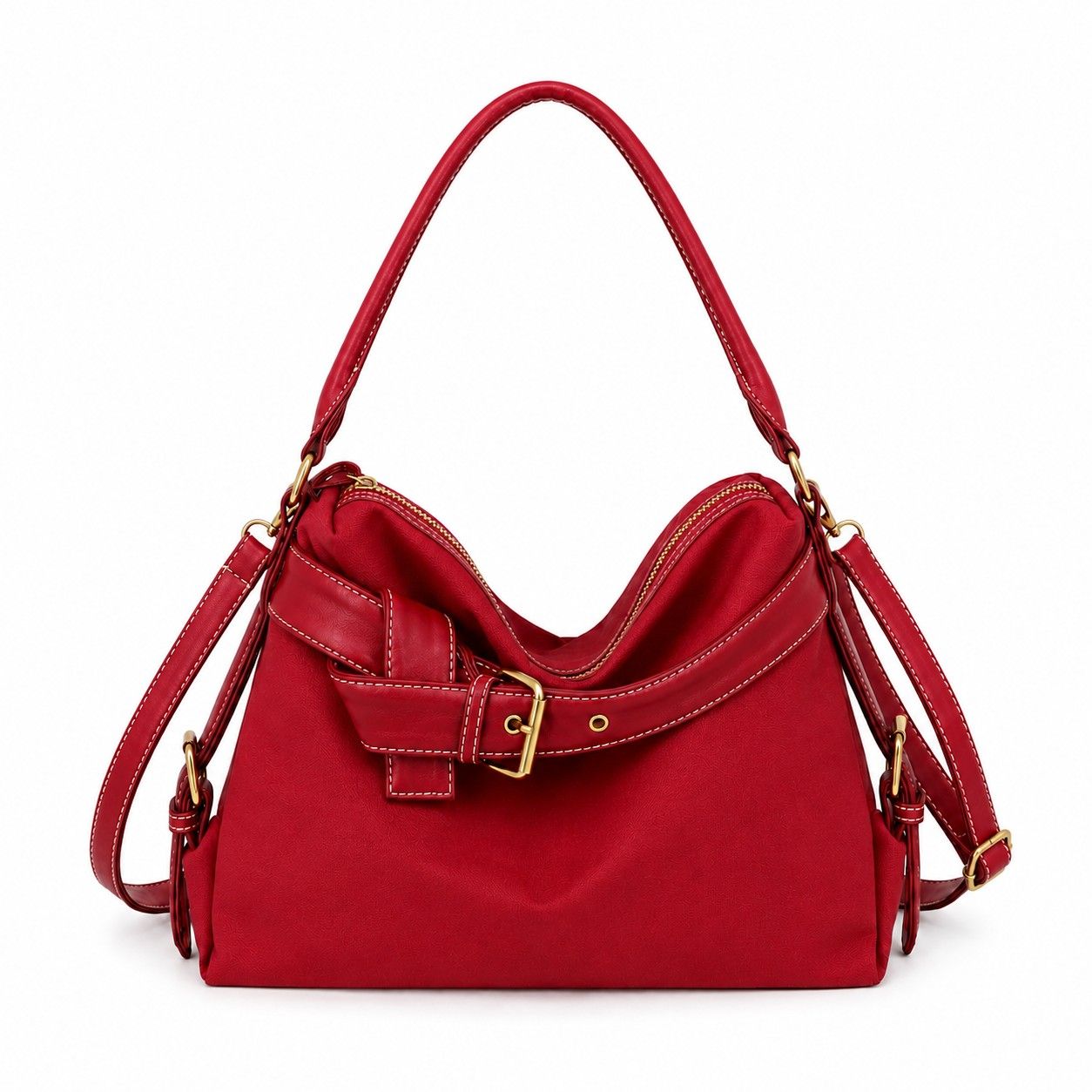 Slouchy Shoulder Hobo Bag with Adjustable Strap Buckle Detail and Inner Zip Pocket