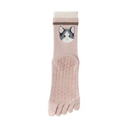 1 Pair Animal Face Toe Socks with Anti-Slip Grip Bottom and Cartoon Embroidery