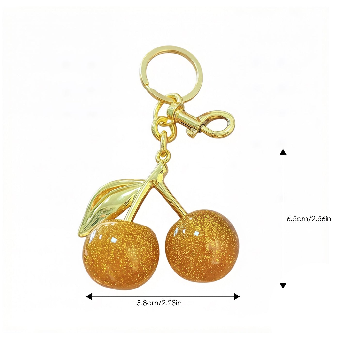 Cherry Charm Keychain with Glitter Fruit Pendant Gold Tone Clip and Key Ring Bag Accessory