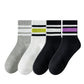 Crew Socks 4-Pack White Base Colorful Ribbed Cuff Striped Design Stretch Comfort Breathable Fit