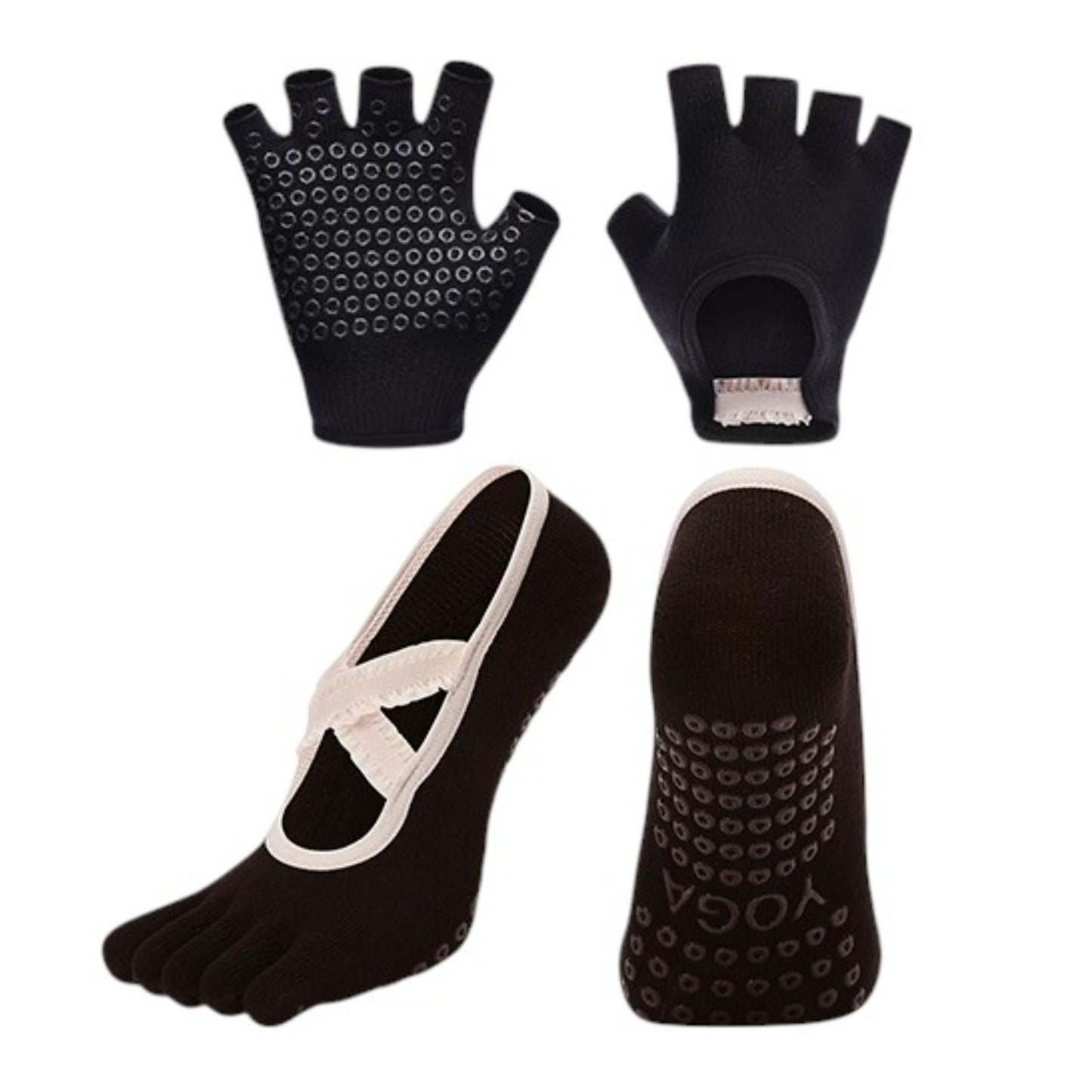 Yoga Socks and Gloves Set with Anti-Slip Grip for Pilates and Barre Workouts