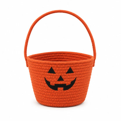 Halloween Trick or Treat Woven Rope Candy Basket Pumpkin Ghost with Handle