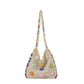Women's Crochet Shoulder Bag with Daisy Applique and Wide Strap