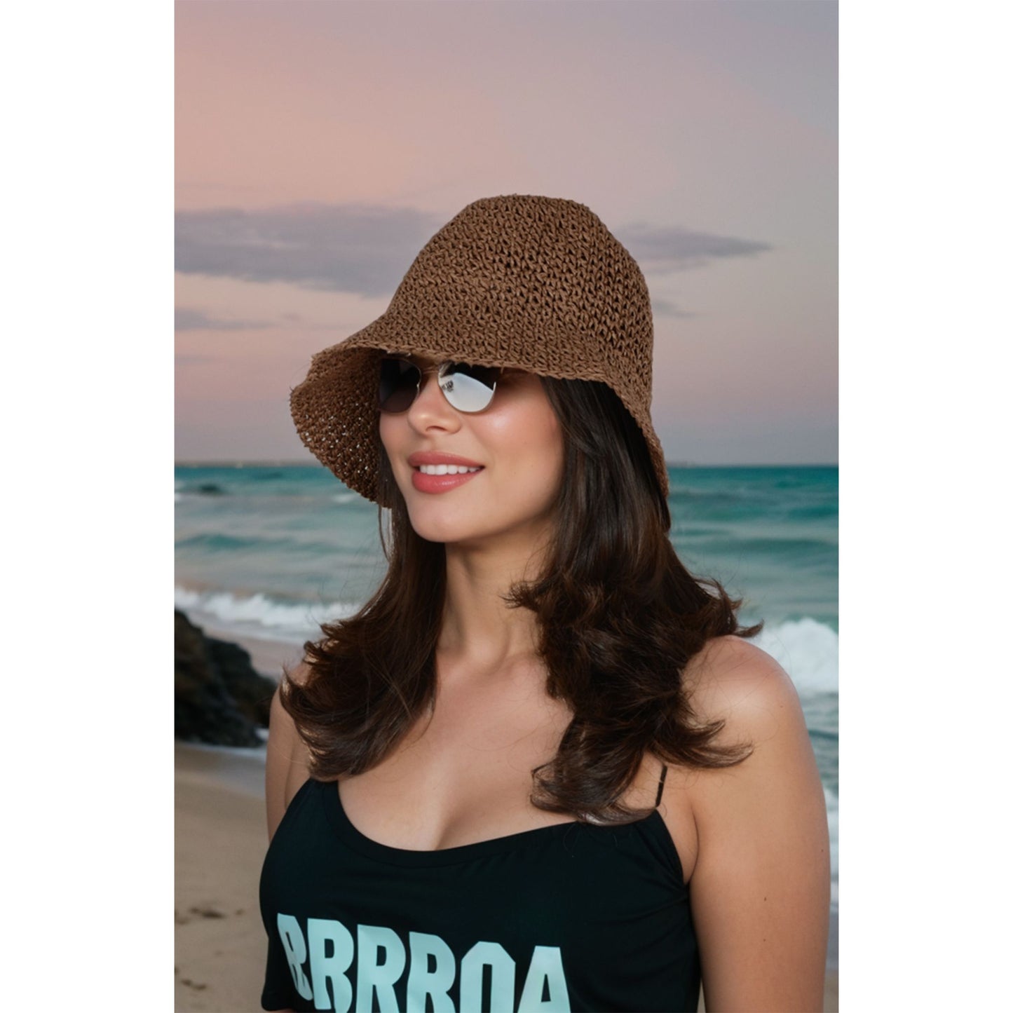 Crochet Raffia Bucket Hat Lightweight Foldable Wide Brim Sun Hat for Stylish Summer Protection