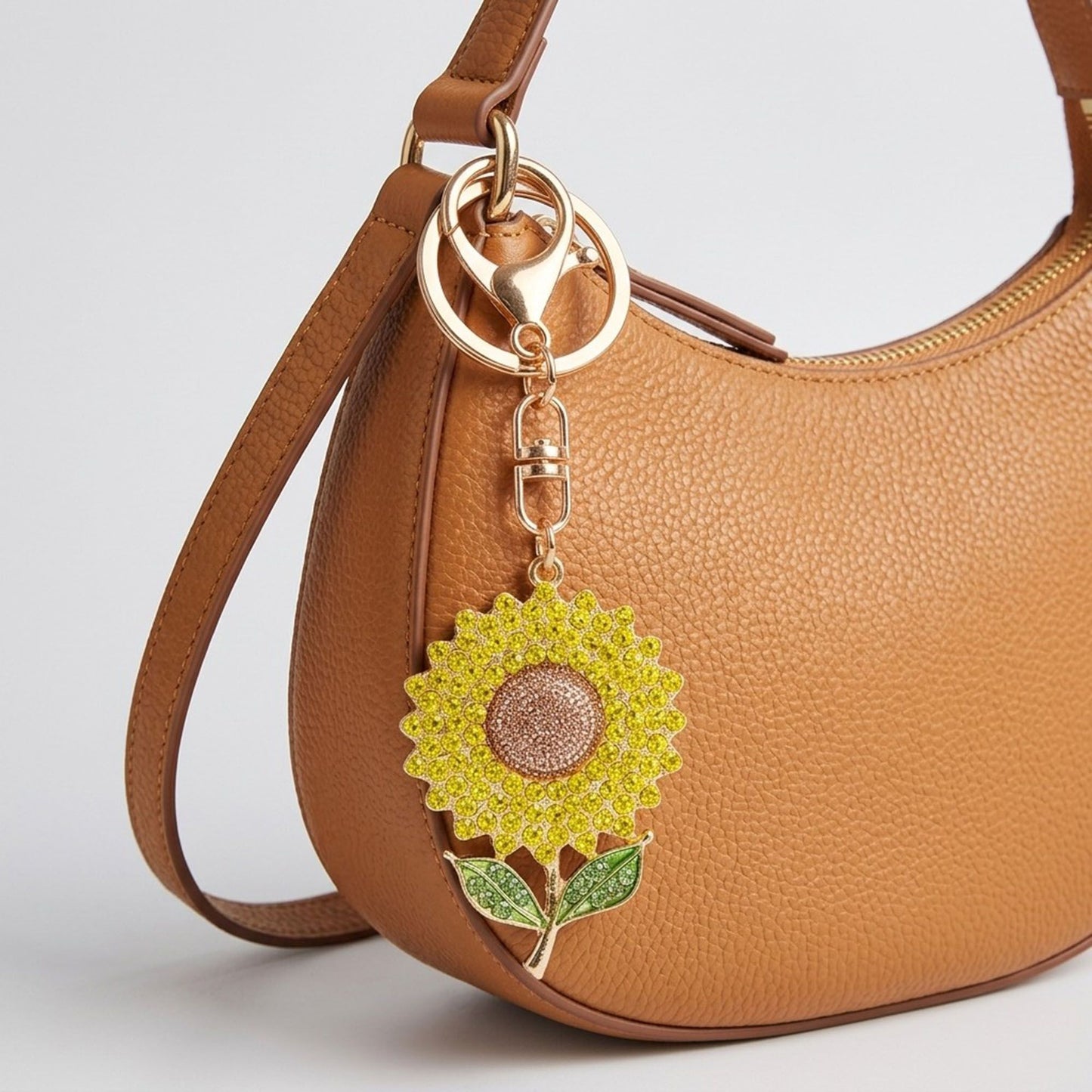 2pc Flower Rhinestone Keychain Bag Charm with Lobster Clasp and Key Ring