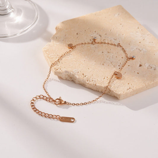 Dainty Heart Charm Anklet with Delicate Chain and Mini Accent Droplets for a Soft Feminine Touch and Lightweight Everyday Shine