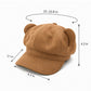 Faux Suede Bear Ear Newsboy Cap Cute Short Brim Baker Boy Hat