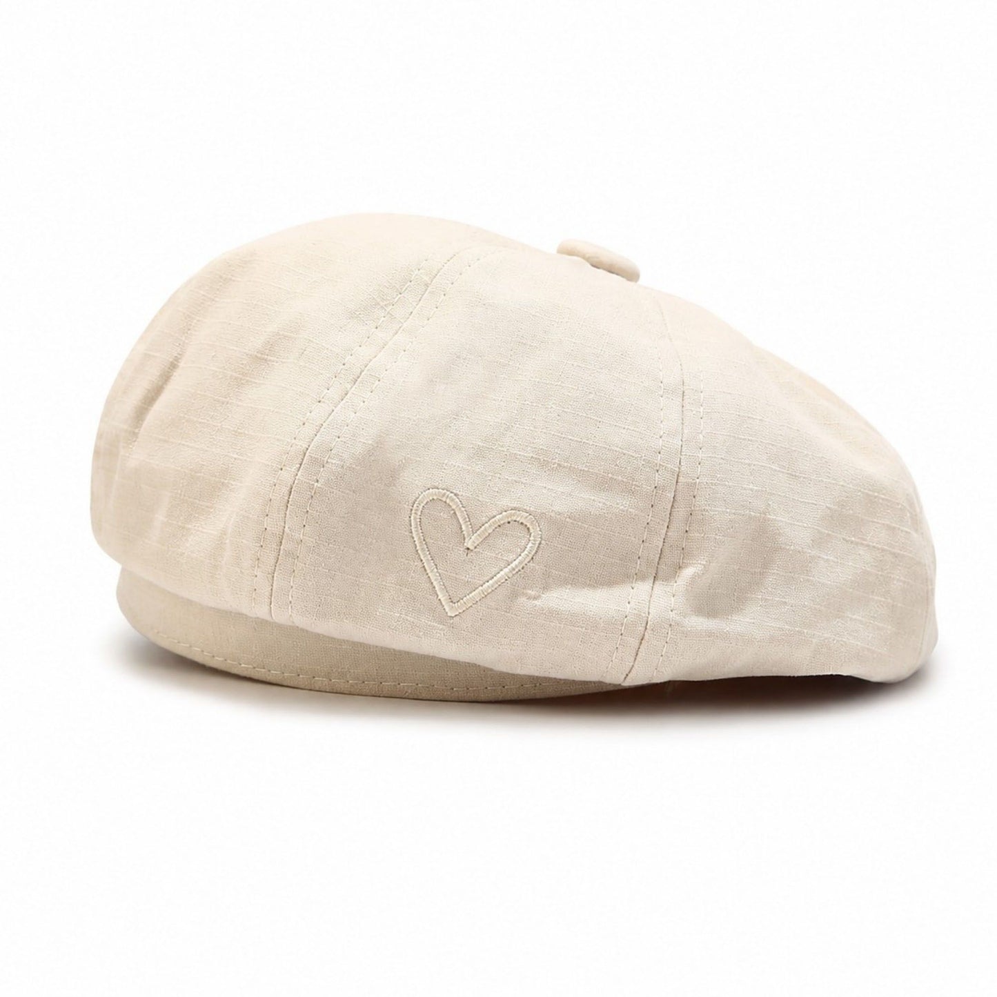 Heart Embroidered Newsboy Cap Textured Baker Boy Hat