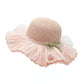 Wide Brim Straw Sun Hat with Pleated Sheer Brim Bow Accent and Floral Trim