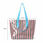 Striped PVC Beach Tote Bag with Magnetic Closure and Zip Pocket