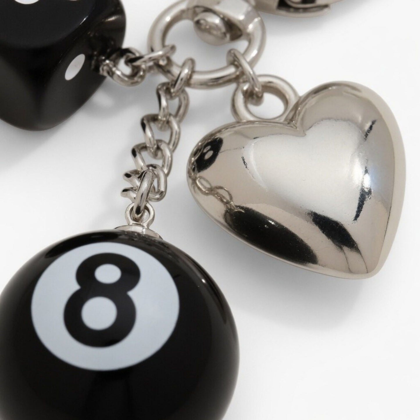 8 Ball Cherry Dice Charm Keychain with Heart Clip Novelty Bag Charm Key Ring Accessory