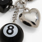 8 Ball Cherry Dice Charm Keychain with Heart Clip Novelty Bag Charm Key Ring Accessory