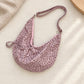 Leopard Print Suede Look Crescent Hobo Shoulder Bag with Zip Closure and Exterior Pocket